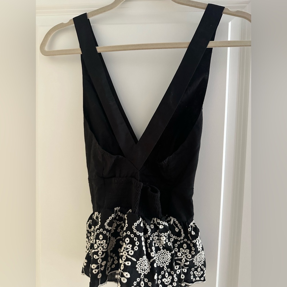 Elegant Black and White Embroidered Peplum top - Picture 2 of 3